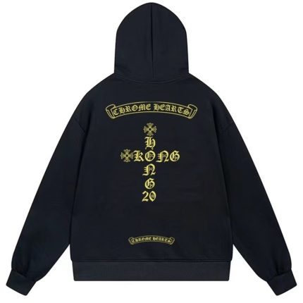 Chrome Hearts Yellow Gothic Logo Hoodie Black