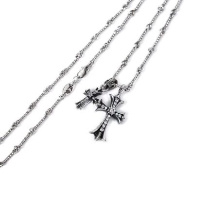 Small Cross and Babyfat Charm Necklace With Diamonds